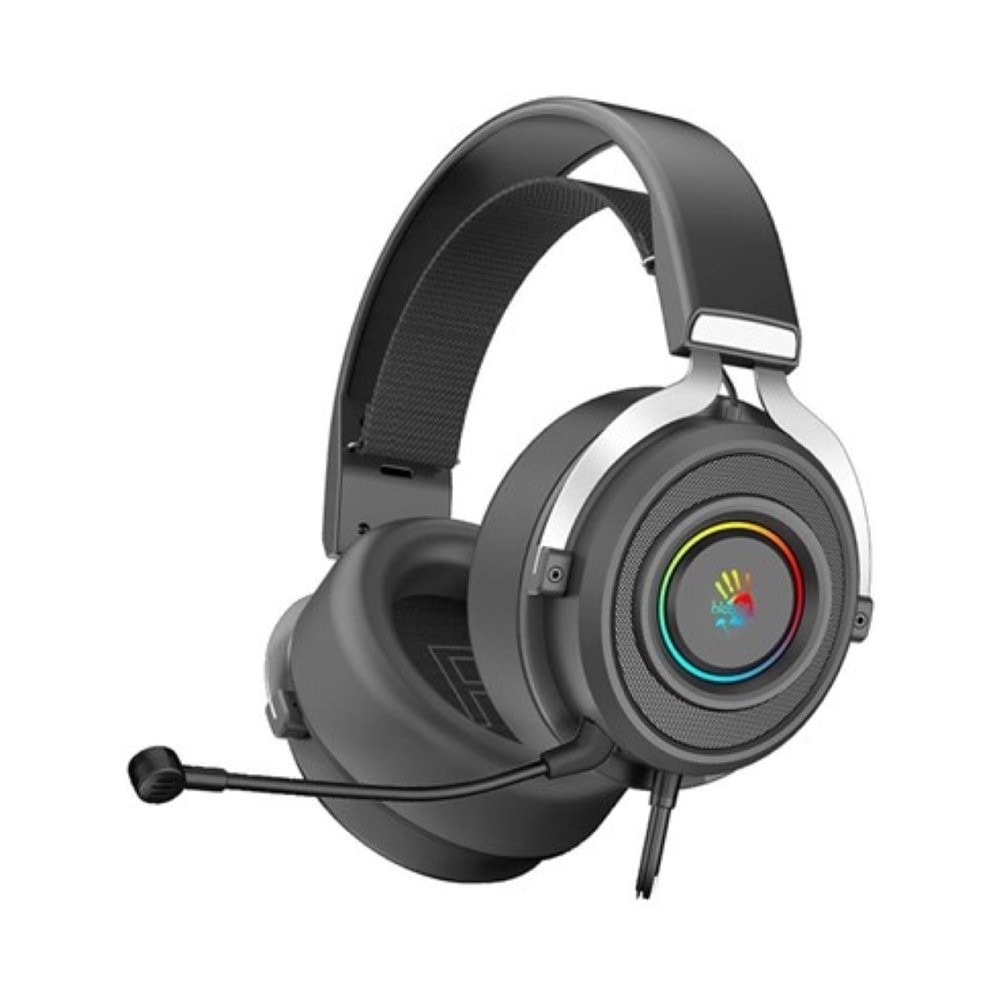 A4TECH Bloody G535P Stereo Surround Sound RGB Gaming Headphone 4-Pin 3.5 mm Black+Silver With PC Extention Adapter